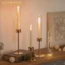 NUPTIO Candle Stick Holder for Wedding: 18 Pcs Tall Hurricane Gold Candles Holder with Clear Glass Chimney Cover - Tapered Candlestick Decor Bulk for Party Centerpiece