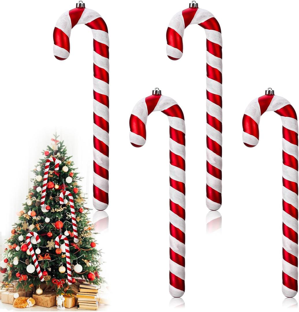 4 Pcs Christmas Giant Candy Cane Decorations 16 Inch Red White Large Candy Decor Christmas Tree Hanging Ornaments for Xmas Holiday Indoor Outdoor Home Party Decoration