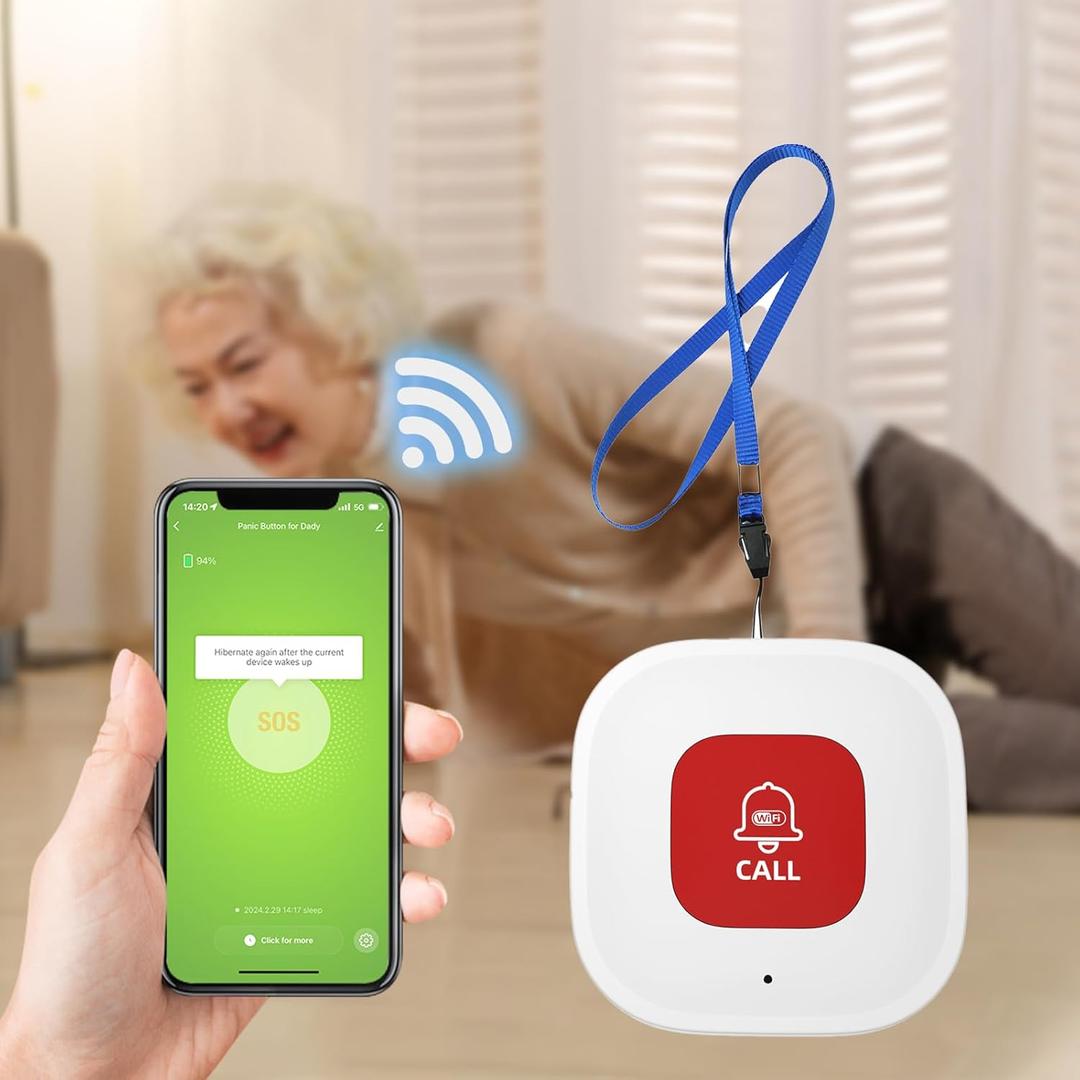 WiFi Caregiver Call Button for Elderly at Home w App Notification, Elderly Monitoring, Caregiver Pager, Medical Alert Device for Seniors No Monthly Fee, Alert Button for Seniors at Home