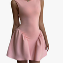 Women's Backless Bow Mini Slip Dress High Waist Flared A Line Evening Dress M