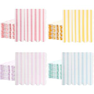Tenceur 100 Pack Scalloped Pastel Napkins Mixed Stripe Ice Cream 5 x 5 Inch Disposable Paper Cocktail Beverage Napkins for Pastel Summer Party Shower Birthday Dinner Decor Supplies Favor(Four Colors)