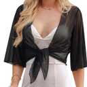 Totatuit Womens Sheer Shrug Tie Front Bell Sleeve Summer Cropped Bolero Cardigan (Small, Black)