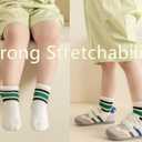 Toddler Grip Socks with Non-Slip, Unisex Baby Retro Stripe Seamless Crew Ankle Cotton Socks for Girls Boys 6 Pairs (3-5T)