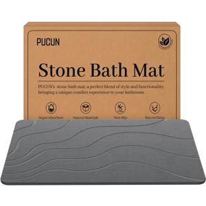 Stone Bath Mat Diatomaceous Earth Non-Slip Shower Mat,Quick Drying Diatomite Bath Stone Mat for Bathroom Floor -Super Absorbent,Natural, Easy to Clean(2416" Grey)
