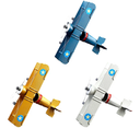 Biplane Decor Set: 3 Metal Airplane Models for Home & Office, White/Yellow/Blue, Rotating Propellers