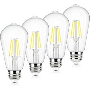 Brightever 3-Pack Vintage LED Edison Bulbs 60W Equivalent, 6W ST58 5000K Daylight White Antique LED Filament Bulbs, E26 Medium Base, Clear Glass Style for Home and Commercial, Non-dimmable (4 Count (Pack of 1))