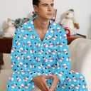 RAISEVERN Couples Christmas Matching Pajamas 2 Piece Women Men Xmas Pjs Soft Pajama Set Long Sleeve Loungewear Warm Sleepwear (Blue)