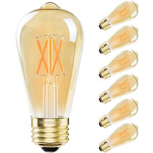 Dimmable ST58 LED Edison Bulbs 40W Equivalent, 2200K Amber Warm Light, E26 Base Vintage Light Bulbs, 4W 400LM Antique Decorative Filament Bulb for Farmhouse Pendant, Porch, Home Decor, 6 Pack