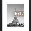 upsimples 9x12 Picture Frame, Display Pictures 6x8 with Mat or 9x12 Without, Wall Hanging Photo Frames, Black, 1 Pack