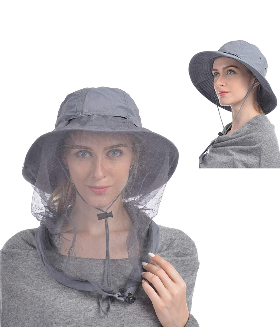 USHAKE Head Net Hat, Safari Hat Sun Hat Bucket Hat with Hidden Net Mesh