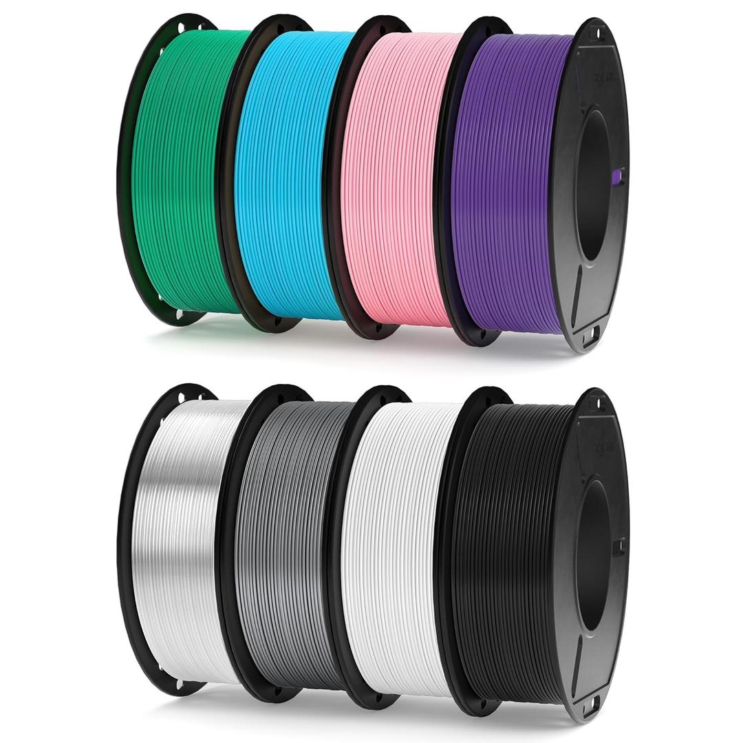 ELEGOO 250g PLA Filament Bundle 1.75mm, 8 Colors 3D Printer Filaments Dimensional Accuracy +/- 0.02mm, 8 Pack 250g Spool, Black/White/Space Gray/Translucent/Sky Blue/Sea Green/Pink/Purple
