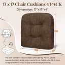 3 x Basic Beyond Chair Cushions for Dining Chairs, Non-Slip Chair Pads, Thick Seat Cushions for Dining Room Chairs, Kitchen Chair Cushions Set of 4, 17" x 17" x 4", Brown