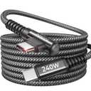 AINOPE 240W USB C to USB C Cable Fast Charging 15FT,Right Angle Fast Type C Charging Cable Fits iPhone 16 Pro Max Plus,iPhone 15,MacBook Air/Pro,iPad Pro,Samsung,Pixel,All Devices, Black, 1 Pack