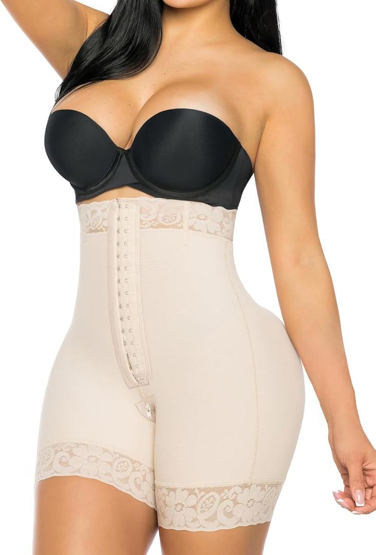 YIANNA Tummy Control Shapewear for Women Strapless Fajas Colombianas Body Shaper Shorts Butt Lifter with Zipper Crotch (Beige)