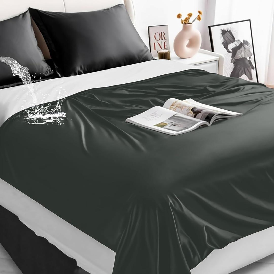 Tisancy Waterproof Blanket Queen Size, Black TPU Polyester 78'' x 82'' Water Proof and Stain Resistant Mattress Protector Mat for Bed, Leakproof Protective Pet Mat