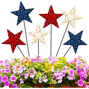 Pickmesh 6 Pcs 12" H Patriotic Yard Decor Outdoor Metal Yard Sign 4th of July Garden Stake Red White Blue 250th Anniversary USA Flag American Lawn Sign for Memorial Day Independence Day Decoration