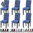 Chair Covers, Dining Room Chair Covers, Stretch Kitchen Chair Covers Set of 6, Removable Washable Dining Chair Slipcovers for Home, Hotel, Banquet (Linen Blue Pattern)