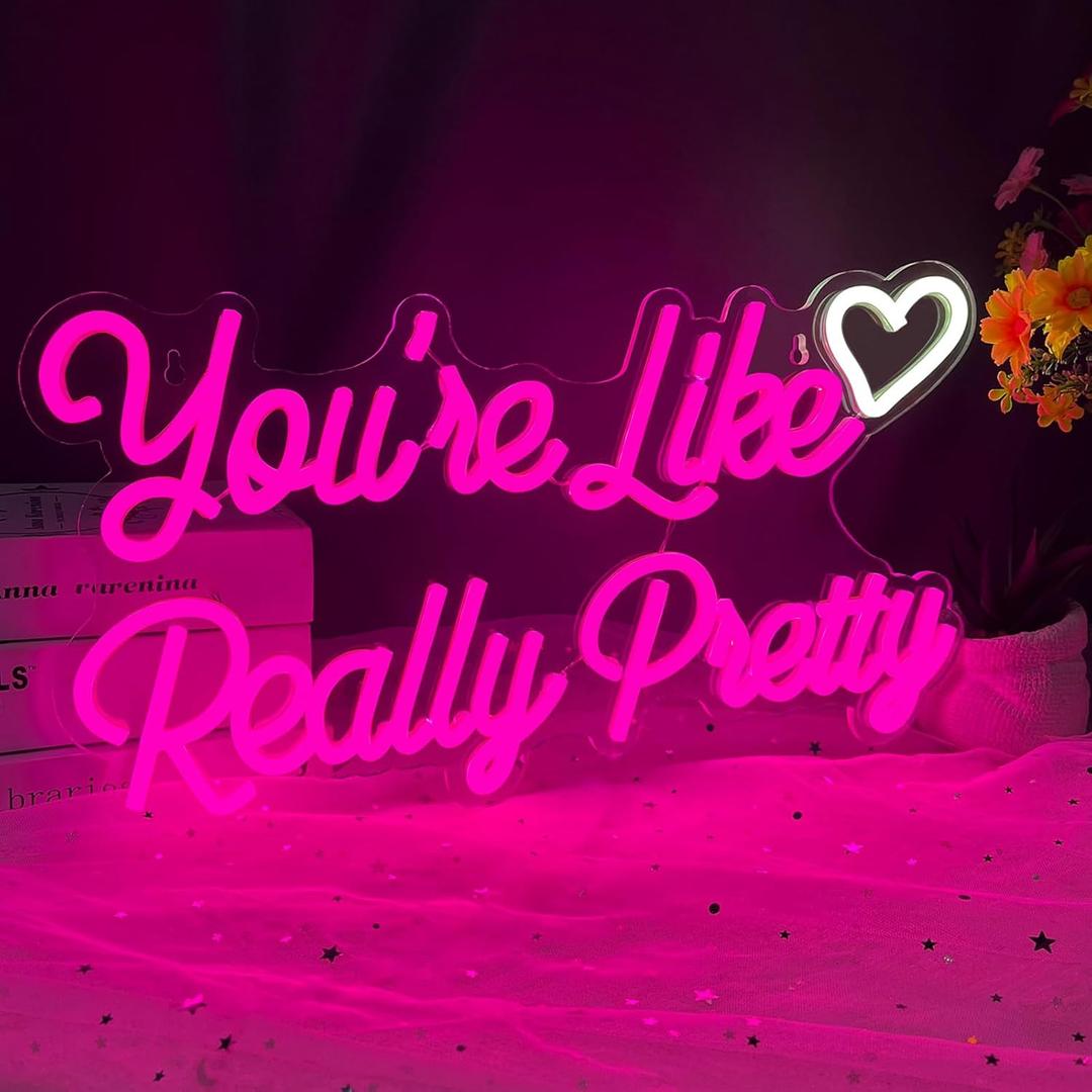 Youre Like Really Pretty Neon Sign for Wall Decor, Heart LED Neon Light, Pink Custom Neon Signs for Girls Bedroom Wedding Aesthetic Engagement Birthday Party Holiday Girlfriend