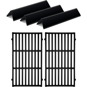 3Pack Flavorizer Bars Porcelain Enameled Heat Plates with 2Pack Cast Iron Cooking Grates Grill Replacement Parts for Weber Spirit I,Spirit II 200 Series Spirit E210,E220,S210,S220,7635 7637 Replace