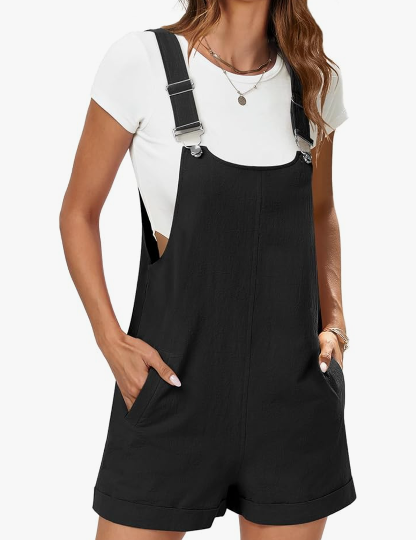 ANRABESS Women's Short Overalls Summer Adjustable Strap Loose Fit Bib Shortalls Rompers Travel Vacation Clothes , Size L