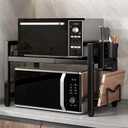 Extendable Microwave Oven Rack, 15.7~24.8" L Expandable Microwave Stand with Storage Shelf Heavy Duty with 6 Hooks and Chopsticks Cutting Board Holder for Kitchen Countertop