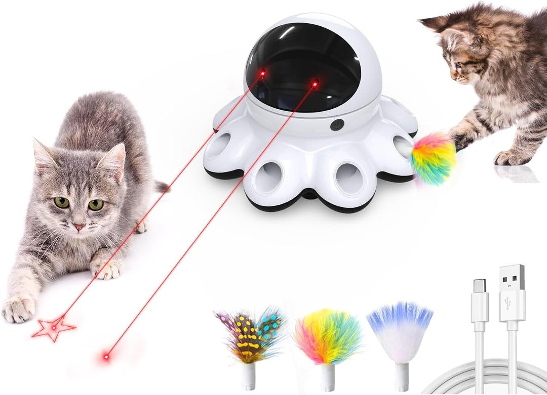 ORSDA Cat Laser Toy, 2-in-1 Interactive Automatic Motion Activated Moving 8 Holes Whack A Mole Feather, USB Rechargeable Electronic Smart Sensor Kitten Toys for Indoor Exercise, Cool Black