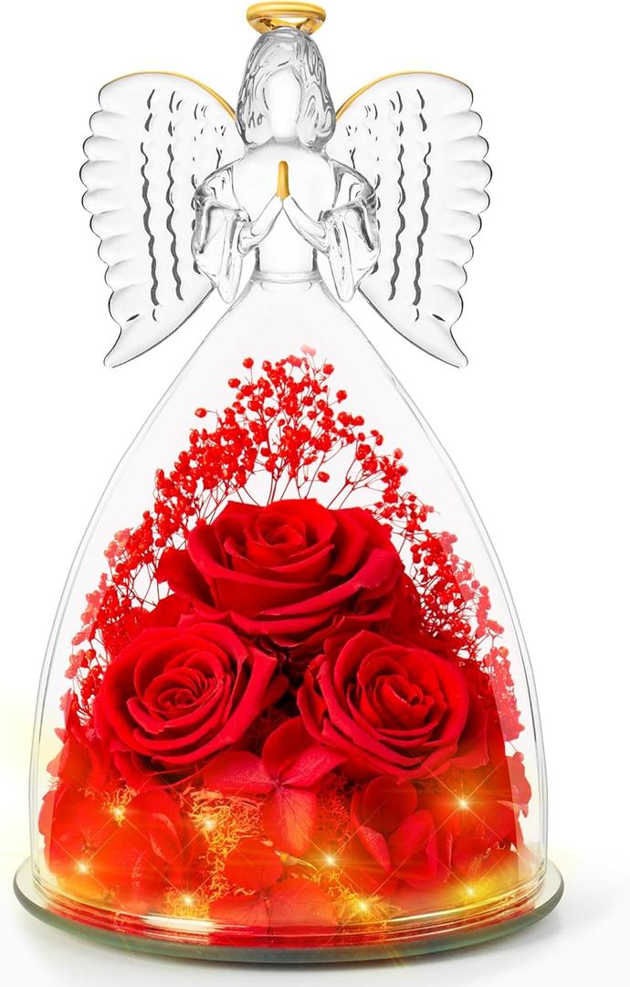 Agrul Mothers Day Flowers Gifts for Mom Women,Forever Real Roses in Angel Figurines,Mothers Day Roses Gifts for Grandma Wife/Red