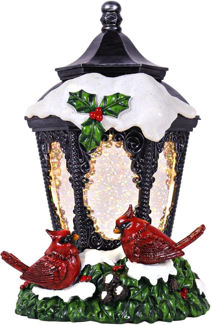 Christmas Snow Globe Lantern Cardinals Water Glittering Globe with 6H Timer Function Christmas Snow Globes 3 AA Battery Operated for Christmas Festival Decorations Gifts (Cardinals)