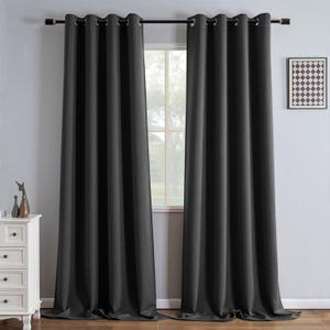 IGEMAEVE Blackout Curtains 90 Inch Length 2 Panels Set, Black Out Curtains for Bedroom 90 Inch Long, Grommet Energy Saving Room Darkening Drapes for Living Room Window Dark Grey(W52 x L90)