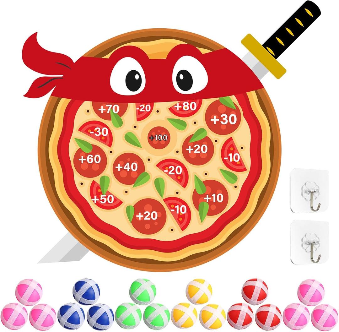 WinnerWhy Pizza Party Game Turtle Party Favors 24 x 22 Pizza Dart Board with 18 Sticky Balls Toys Turtles Themed Game Video Birthday Supplies Decoration Gift for Boys Girls