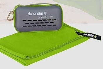 4Monster Quick Dry Travel Towel with Case & Carabiner – Super Absorbent Microfiber Gym & Camping Towel. Compact, Lightweight, Fast Drying for Beach, Swimming, Hiking, Backpacking, Green, 40.00" x 20.00"