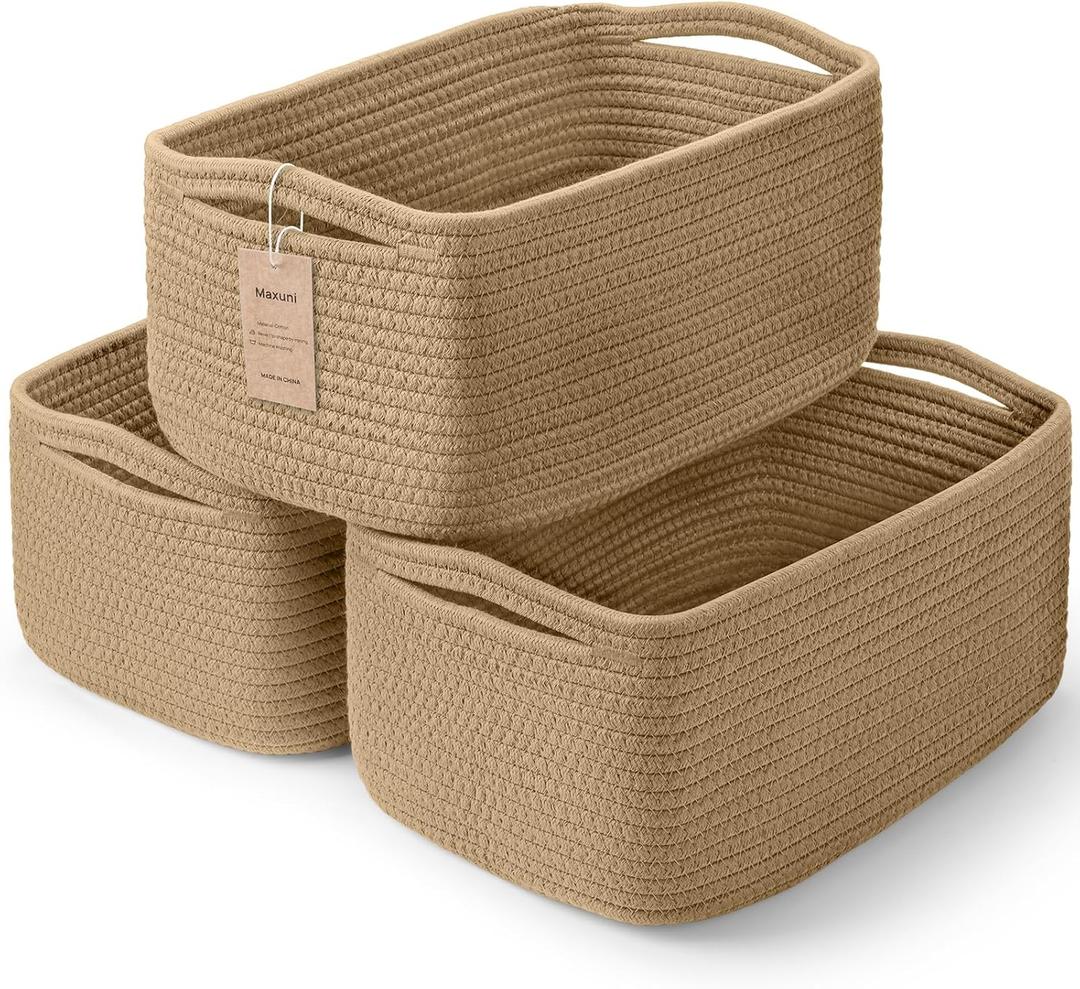 3-Pack Storage Baskets for Organizing | Woven Shelf Toy Basket | Rope Baskets for Gifts Empty | Closet Organizer Bins with Handles | Cube Decorative Box | 11.87.85.1 | Brown