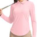 Women's Golf Shirts Lightweight UPF 50+ Long Sleeve Shirts UV Protection Quick Dry Cool Polo Shirts for Women Work Outdoor (Pink, S)