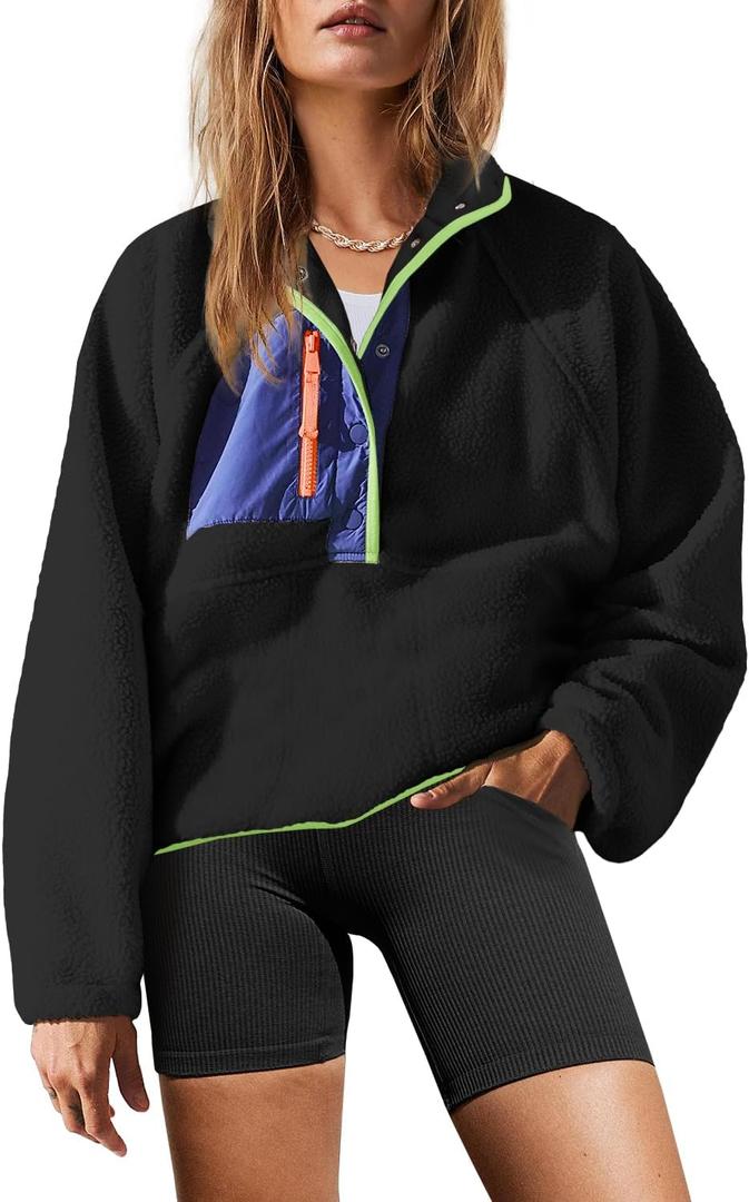 Yanekop Womens Fuzzy Fleece Pullover Sherpa Sweatshirt Long Sleeve Button Down Sweater Winter Fleece Jacket with Pockets (Small, Black Blue) Yanekop Womens Fuzzy Fleece Pullover Sherpa Sweatshirt Long Sleeve Button Down Sweater Winter Fleece Jacket with Pockets (Small, Black Blue)
