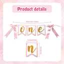 First Birthday Decorations for Girl - Pink Bow Complete Party Set with High Chair Banner, 1st Birthday Candle, Party Hat (Glitter One)