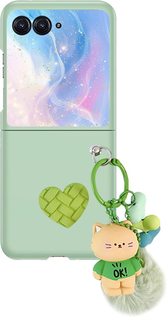 for Motorola Razr Plus 2024/Razr Plus 2025 Phone Case - Cute Plush Toy Phone Charm - Shell Frosted PC Back Soft Silicone Bumper Shockproof Girly Protective Case for Motorola Razr 50/50 Ultra (Green)