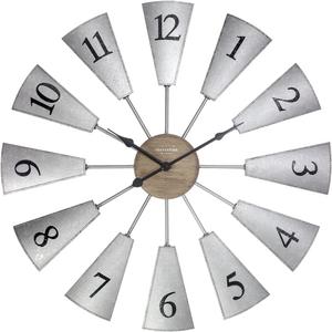 Presentime & Co. 24" Lorenzo Farmhouse DIY Windmill Clock, Indoor/Outdoor Clock, Silent no Ticking, Wall Dcor, Wall Art and Timepiece for Home Decoration, Galvanized and Light Gray Oak Finish