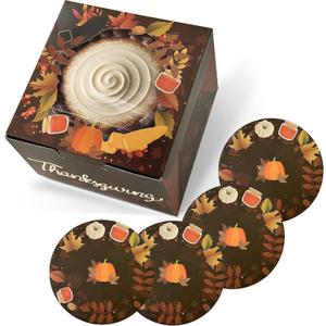 qiqee Thanksgiving 6x6x5 Cake Box, 18 Sets Thanksgiving Cake Box with Window  18 Sets 6" Thanksgiving Brown Pumpkin Cake Round Boards, 6inch Cake Containers