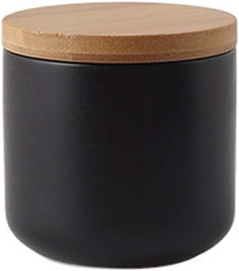 jessie Ceramic Storage Containers with Airtight Seal Bamboo Lids Kitchen Canisters for Tea Spice Seasoning Sugar Coffee (Black, 260ml/9 oz)