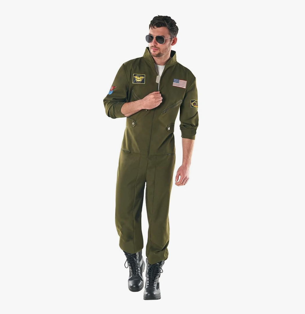Fun Shack Flight Suit Costume for Men, Air Force Jumpsuit, Mens Fighter Pilot Outfit, Aviation Costume for Adults, Medium