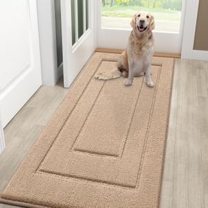 Smiry Dog Door Mat for Muddy Paws Indoor Entrance, Absorbs Moisture and Dirt Low-Profile Washable Front Door Mat for Floor Home Entryway (48x30 Inches, Beige)