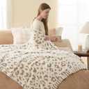 Snuggle Sac Leopard Luxury Faux Fur Throw Blanket for Couch,Ultra Soft Cozy Plush Fluffy Blanket for Sofa Bedroom Living Room,Beige Leopard,50x60 inches