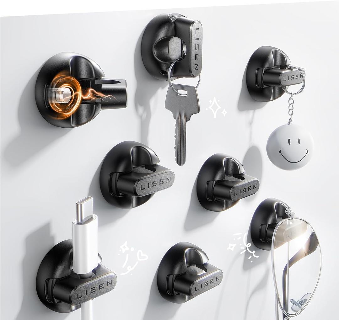 8 Pack Charging Cord Organizer [1S Click-in] LISEN Magnetic Charging Cord Holder, Easy Open Cable Holder with Strong Adhesive, Cable Management Clips Neatly for Nightstand, Desk, Home, Office, Car (Black)