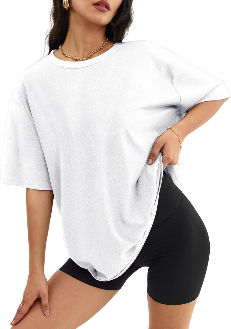 ATHMILE Womens Oversized T Shirts Loose Fit Crewneck Short Sleeve Tops Summer Casual Blouse Y2K 2025 Basic Tee Beach (Medium)