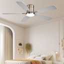 FUMLTP 52 inch Ceiling Fans with Lights, Flush Mount Ceiling Fan with Light and Remote/APP Control, DC Motor, Dimmable LED, Noiseless, Low Profile Ceiling Fan for Bedroom Indoor/Outdoor Use (Nickel)