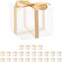 HAPPY POTATO 25 Pack PET clear Favor Boxes with Ribbon, 3"x3"x3" Gift Boxes for Chocolate Candies Cookies Muffins Party Favors Packaging, Clear Gift Boxes for Favors