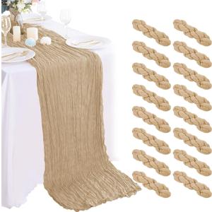 16PCS Beige Cheesecloth Table Runner 10FT Table Runner Cheesecloth 35x120Inch Boho Gauze Cheese Cloth Table Runner Long Rustic Sheer Table Runners for Wedding Party Baby Bridal Shower Table Decor