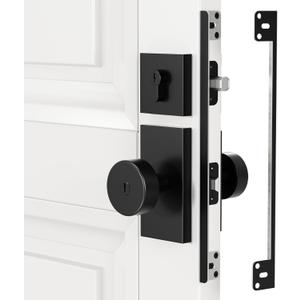 Door Latch Guard Plate for Outswing Door Security 11'' with 0.55'' Offset Cover Heavy Duty L-Shaped Door Latch Shield, Matte Black 1 Pack