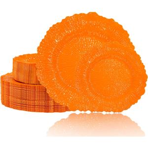 SUT 60 PCS Orange Plastic Plate, Plastic Plates Include 30PCS 10 inch Dinner Plates and 30 PCS 7 inch Dessert Plates, Disposable Plate for Party