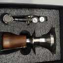 54mm Espresso Tamper For Breville Machines Calibrated Tamper Tool Espresso Walnut, Self Leveling and 30lb Spring Loaded Design Coffee Tamper With Stainless Steel 53.35mm Ripple Base